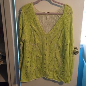 Free People Cable Knit Sweater Large Neon lime green!!!